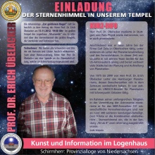 Veranstaltungshinweis der Provinzialloge von Niedersachsen "Der Sternenhimmel in unserem Tempel" mit Prof. Dr. Erich Übelacker.